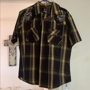 MENS LUCKY 13 PLAID BUTTON UP 💀